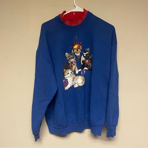 Vintage Gopher Christmas Cat Themed Pullover Sweatshirt Size XL - Picture 2 of 5